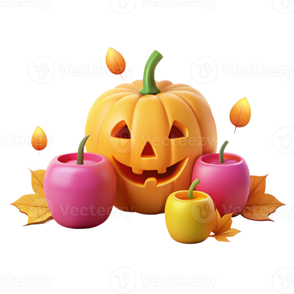 Smiling Jack-O-Lantern with Fall Leaves and Candles png