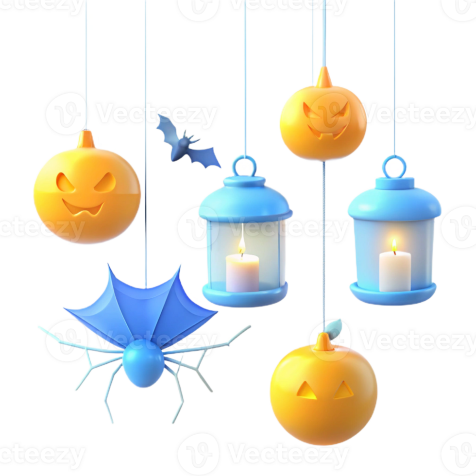 Hanging Halloween Decorations Pumpkins, Lanterns, and Spider png