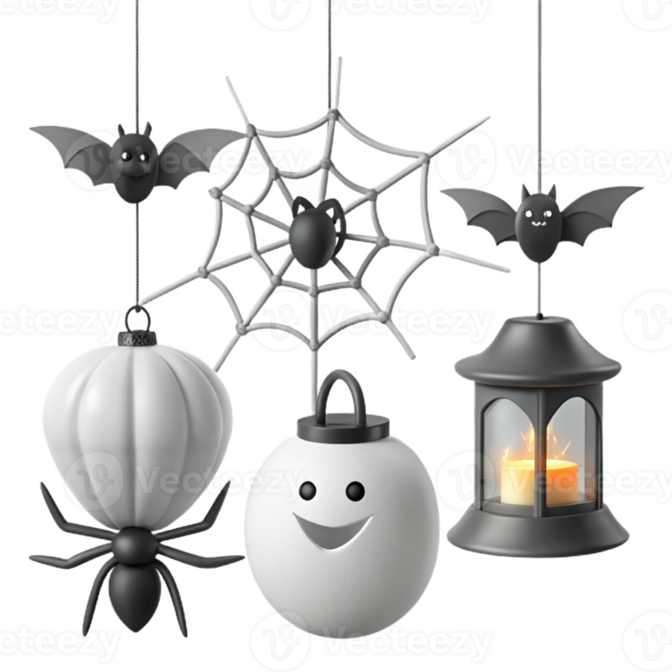 Halloween Decorations Bats, Spiderwebs, Pumpkins, and Lanterns png