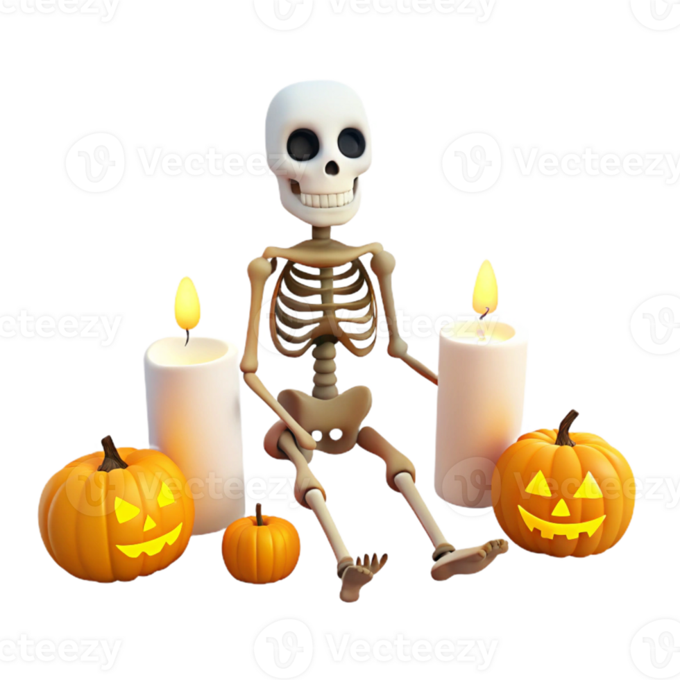 Spooky Skeleton with Pumpkins and Candles for Halloween png
