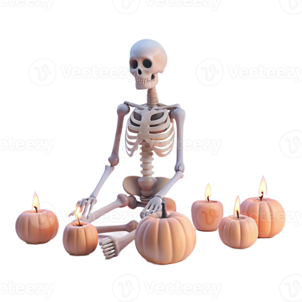 Skeleton Surrounded by Pumpkins with Candles png