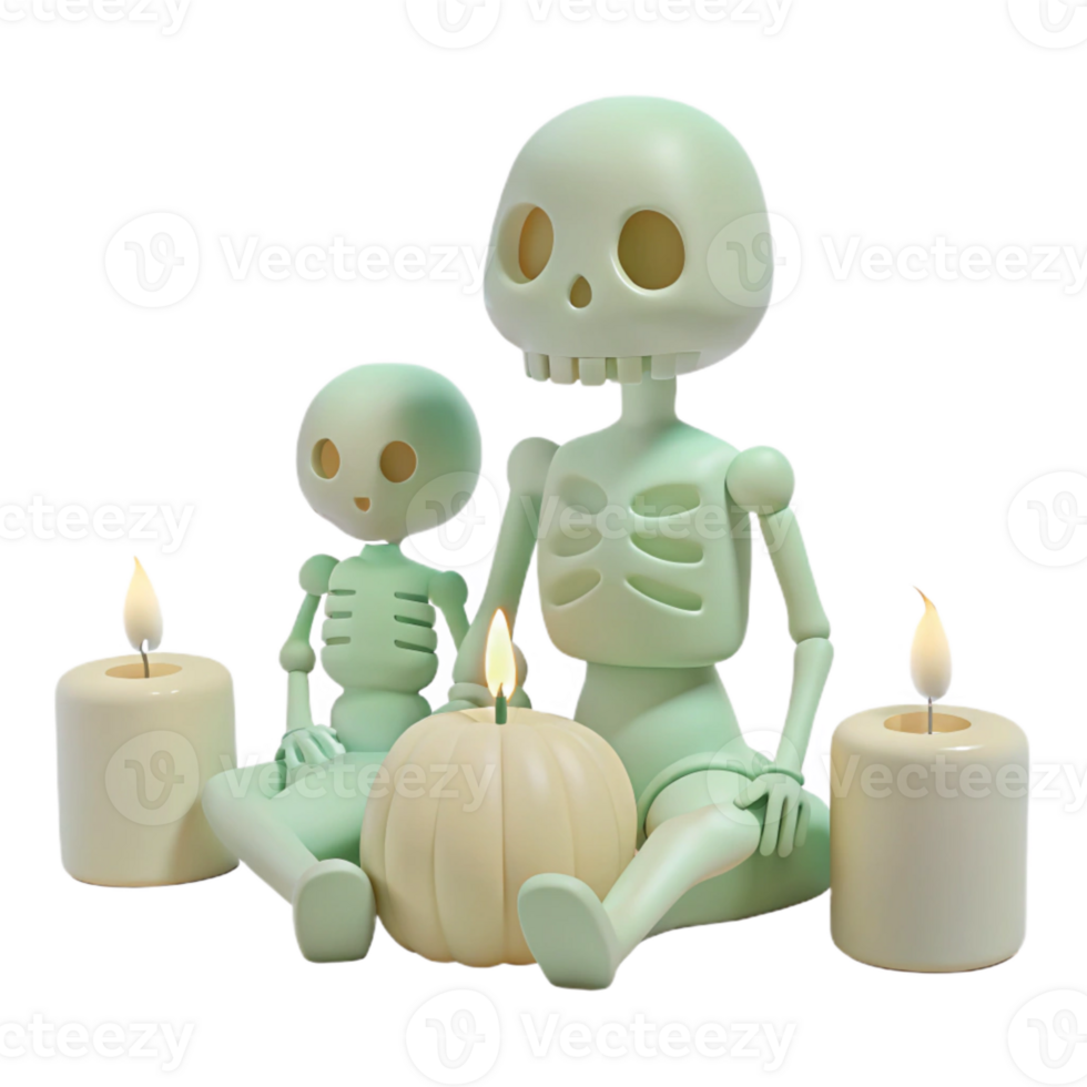 Skeletons, Pumpkin, and Candles Halloween Decor png