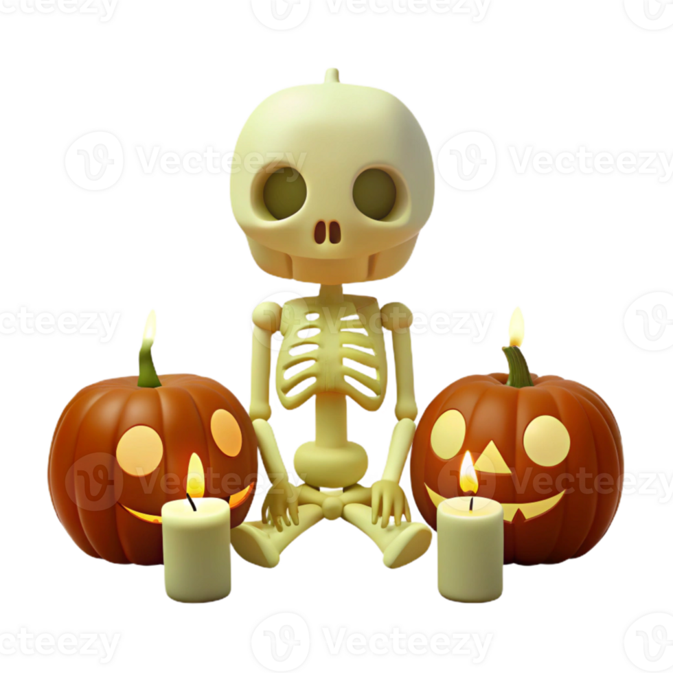 Skeleton with Pumpkins and Candles for Halloween png