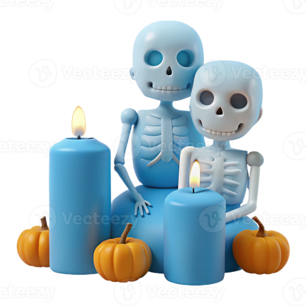 Cute Skeleton Couple With Candles And Pumpkins png
