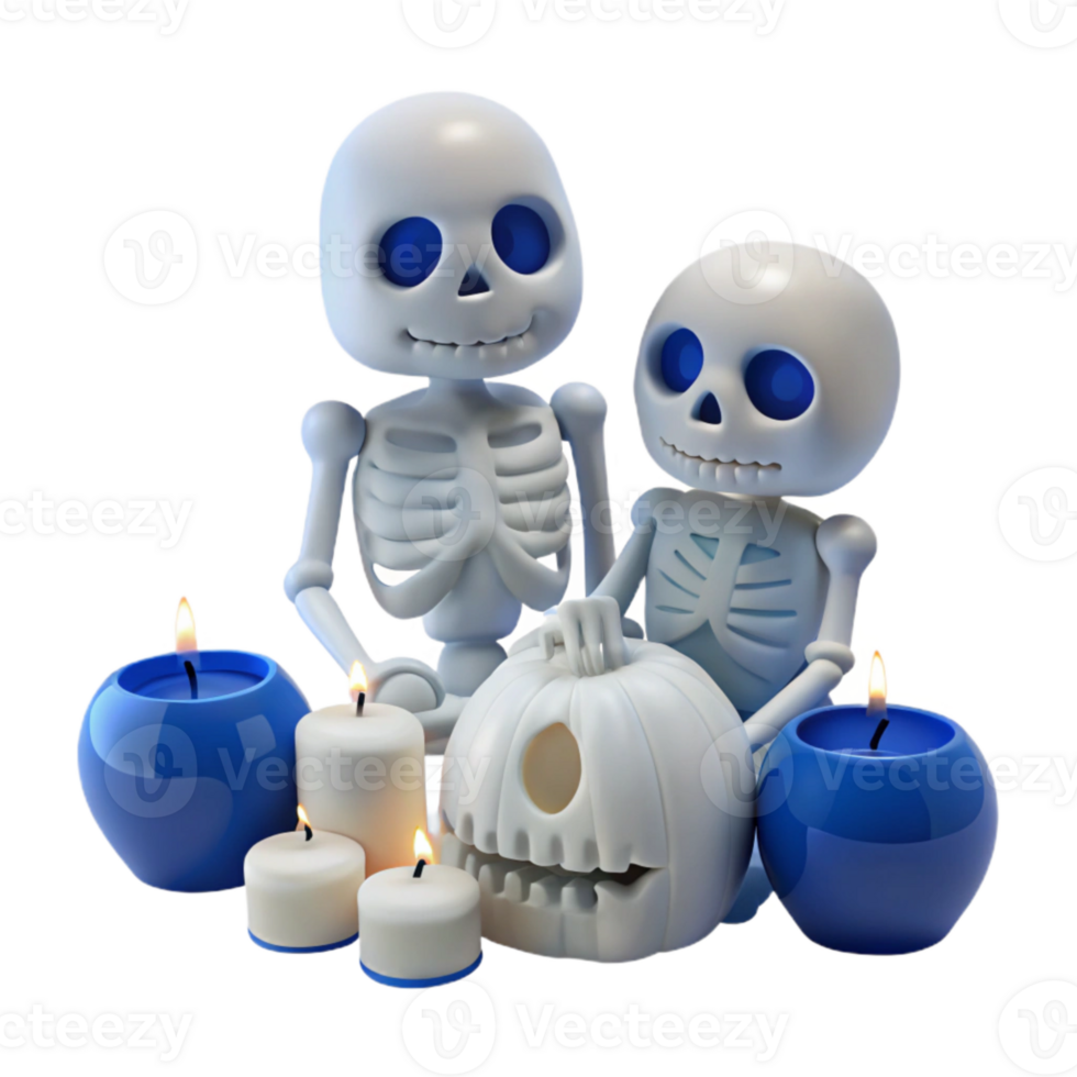 Cute Skeletons with Jack-os-Lantern and Candles for Halloween png
