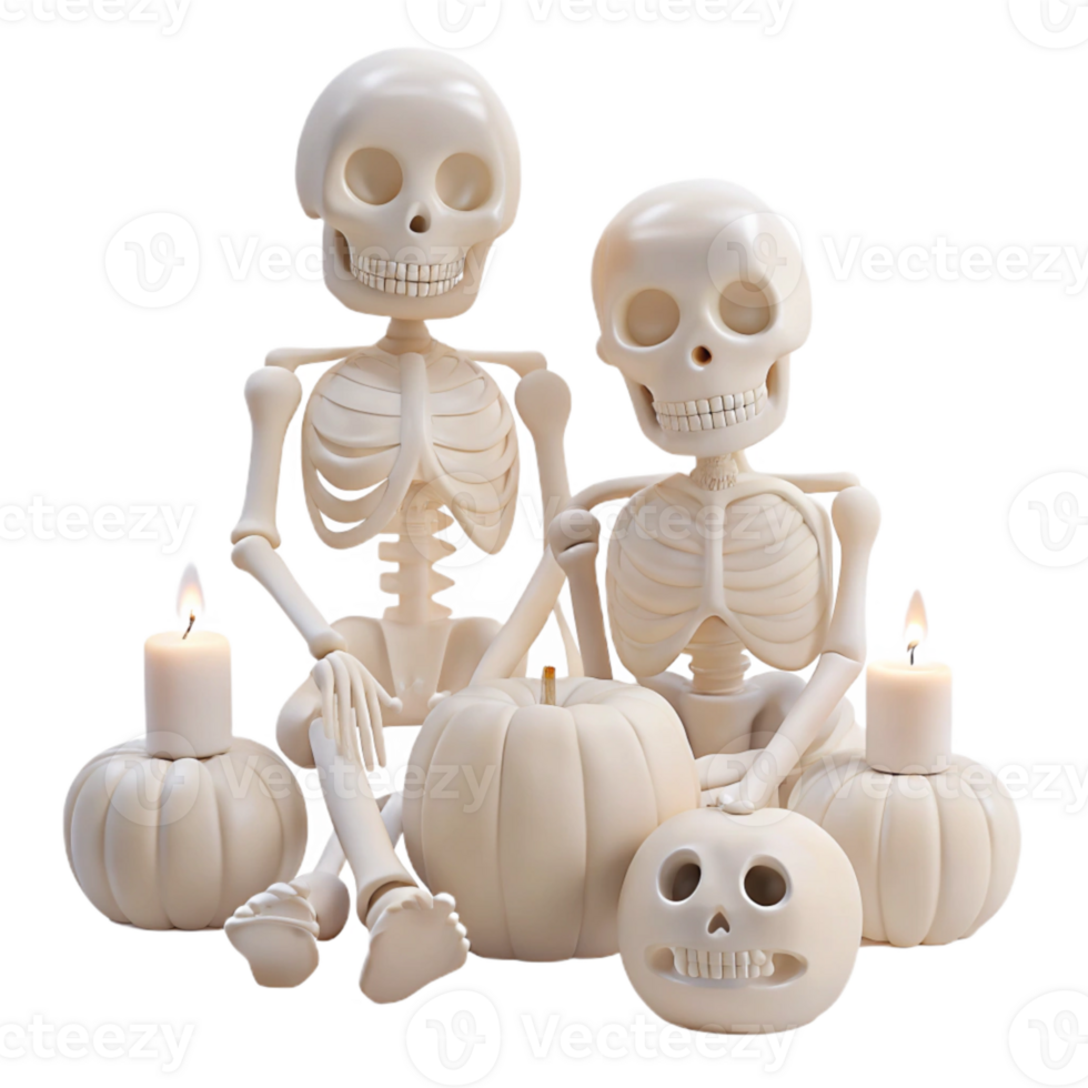 Skeletons with Pumpkins and Candles for Halloween Decoration png