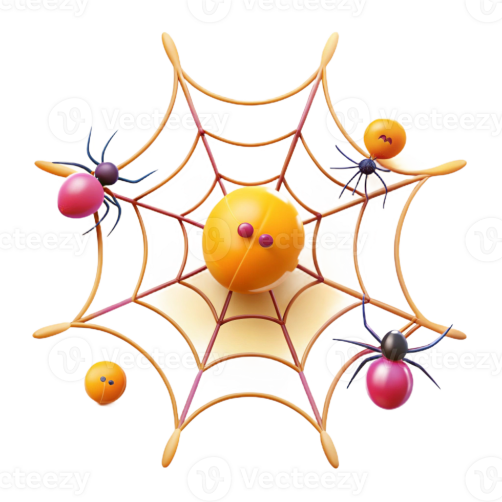 Halloween Spiders on a Web with Yellow and Pink Balls png