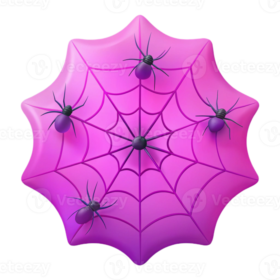 Pink Spider Web with Black Spiders 3D Illustration png