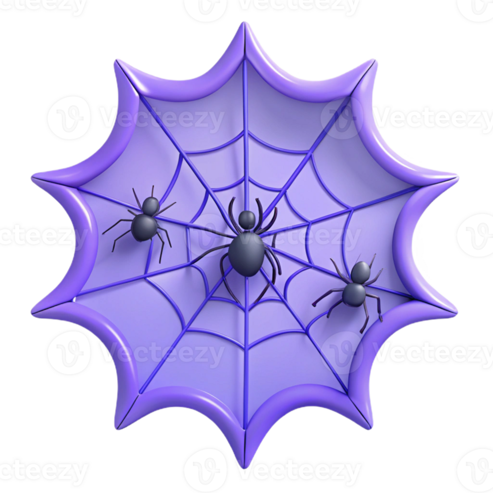 Purple Spider Web with Three Spiders 3D Render png