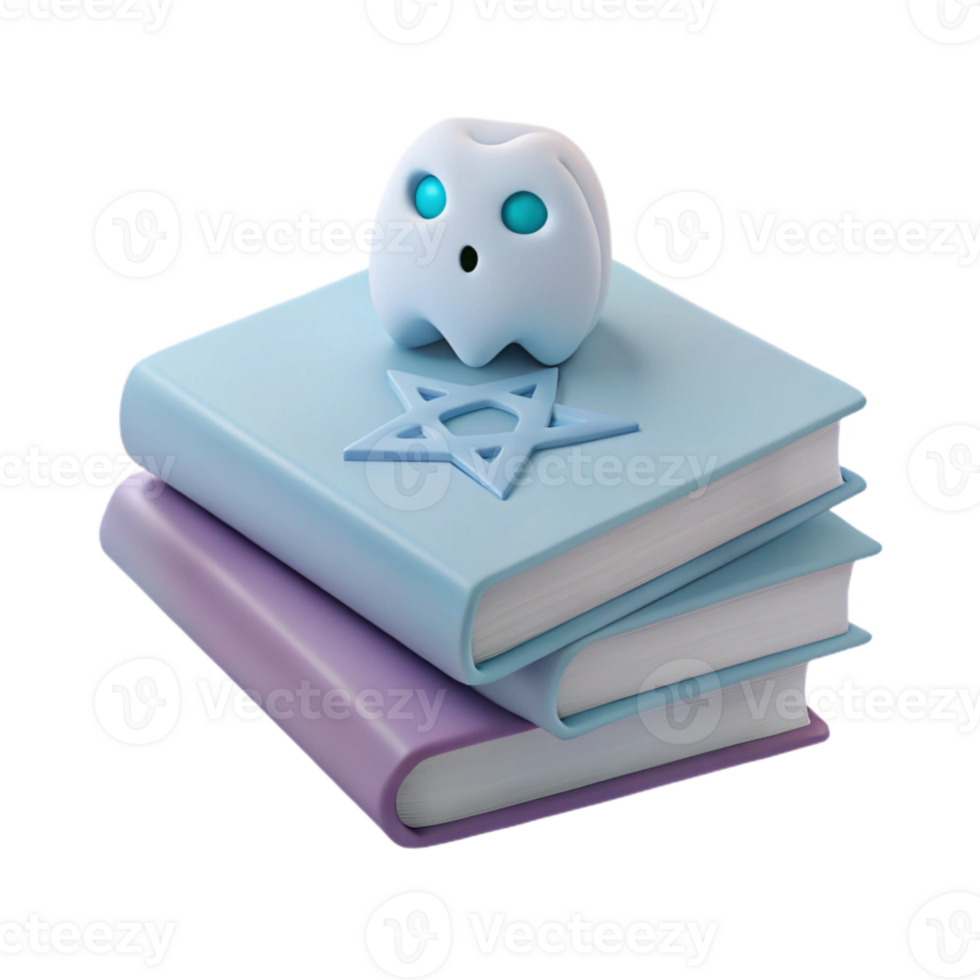 3D Rendered Stack of Books with Ghost and Star png