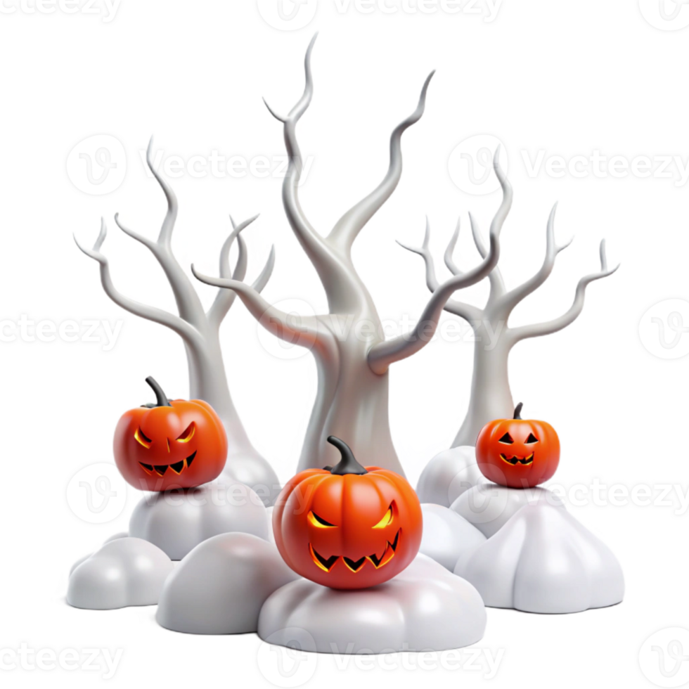 Halloween Jack-os-Lanterns in a Spooky Forest png