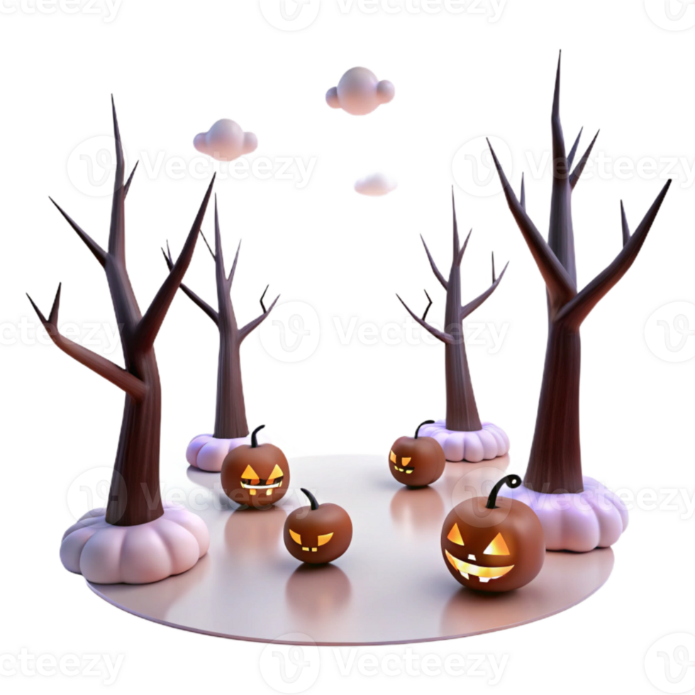 Spooky Halloween Jack-O-Lantern Scene with Bare Trees png