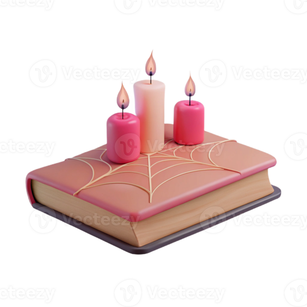 Spooky Book with Burning Candles and Cobweb png