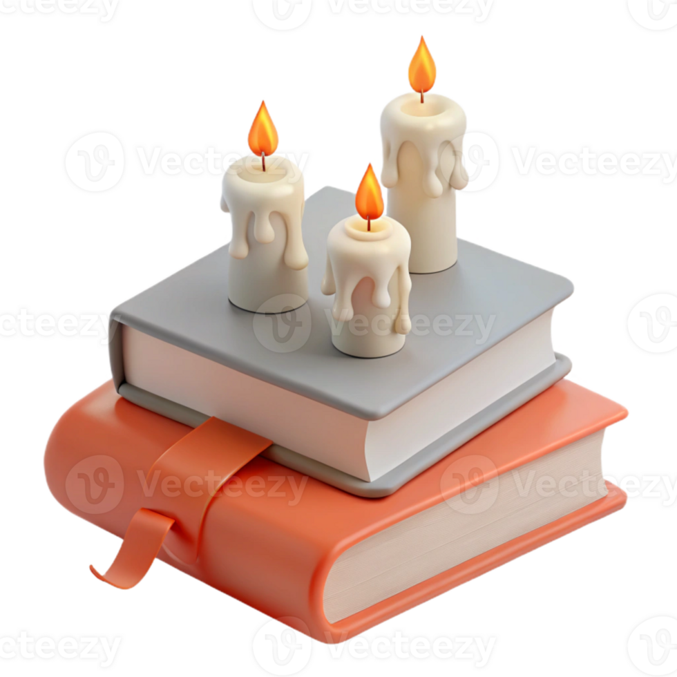 Three Candles Atop a Stack of Books png