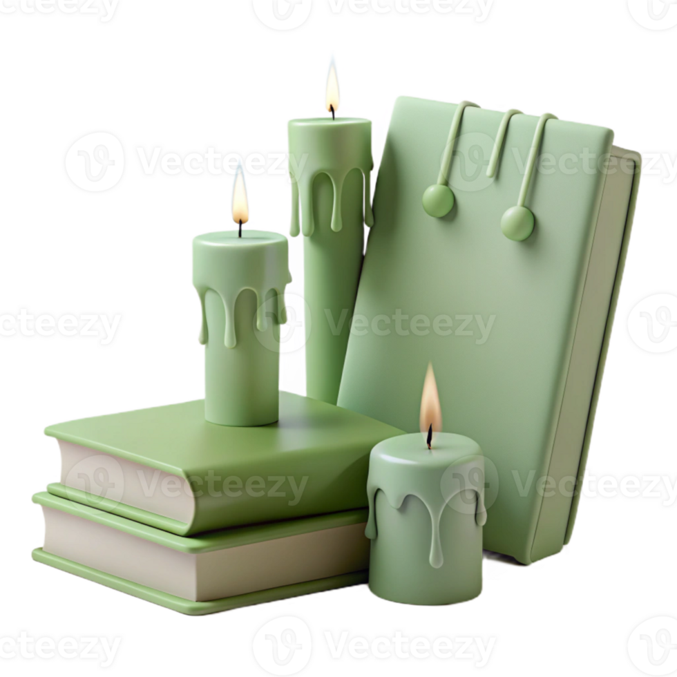 Green Candles and Books Still Life png