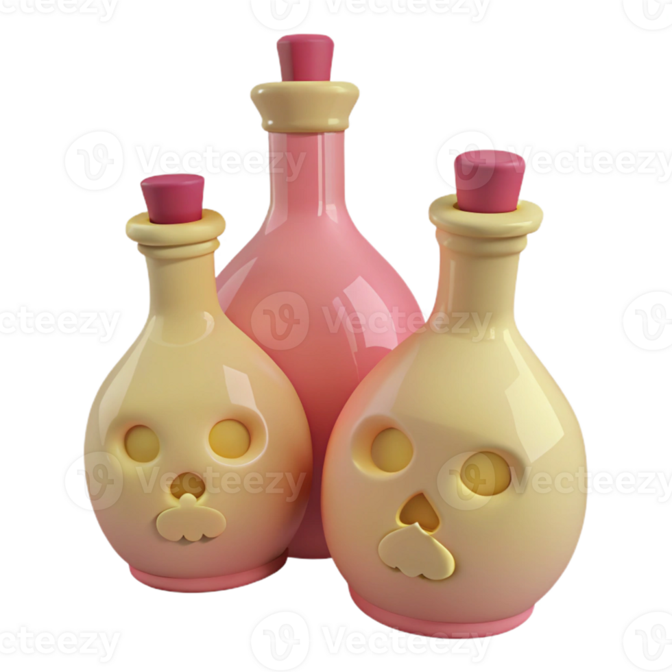 Three Glossy Bottles with Skull Designs png