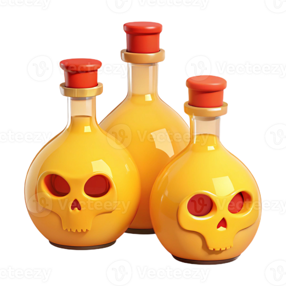 Three Yellow Bottles with Skull Designs png
