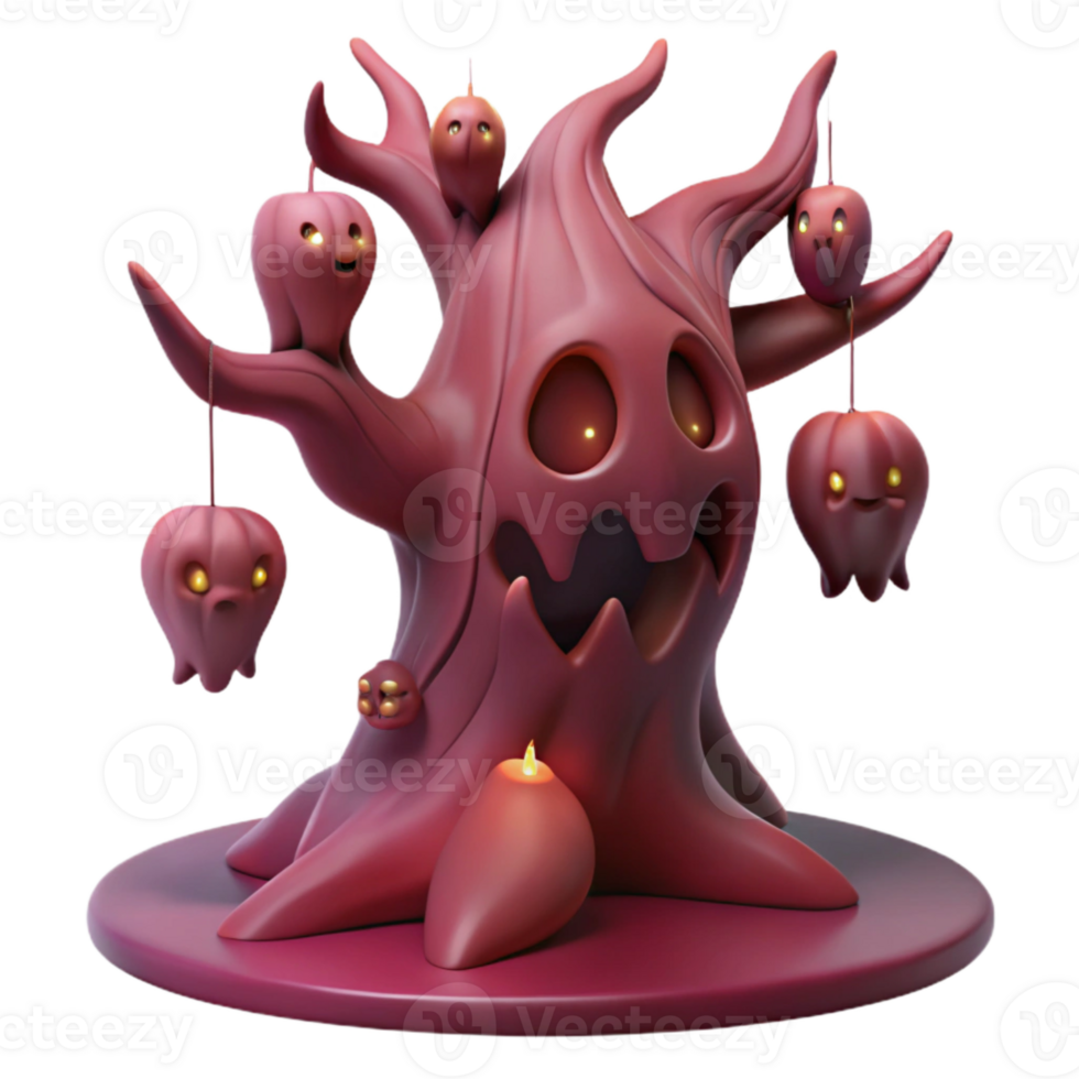 Spooky Tree with Glowing Eyes and Hanging Pumpkins png