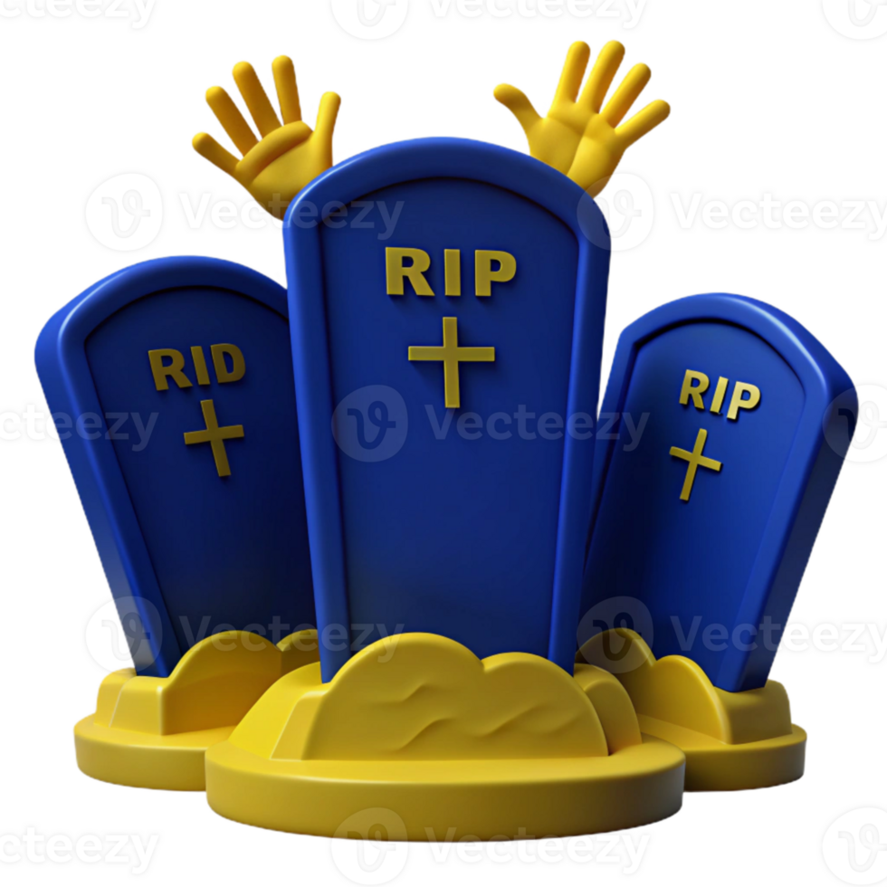 3D Graveyard with Hands Reaching Up from Tombstones png
