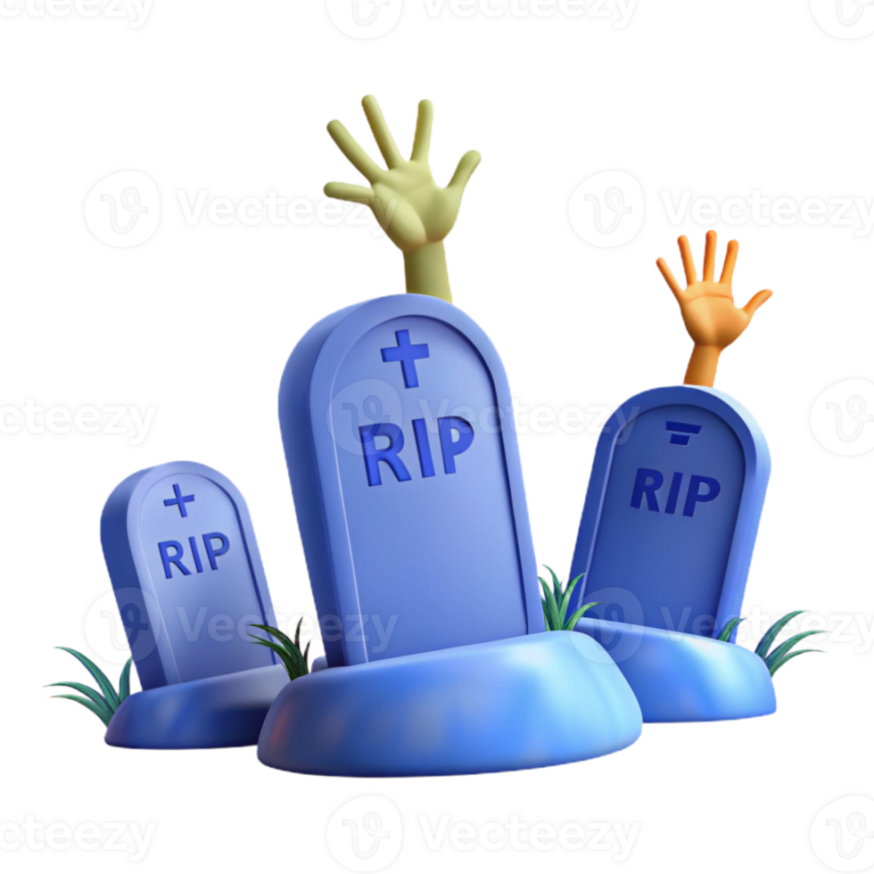 Three Cartoon Gravestones with Hands Reaching Up png
