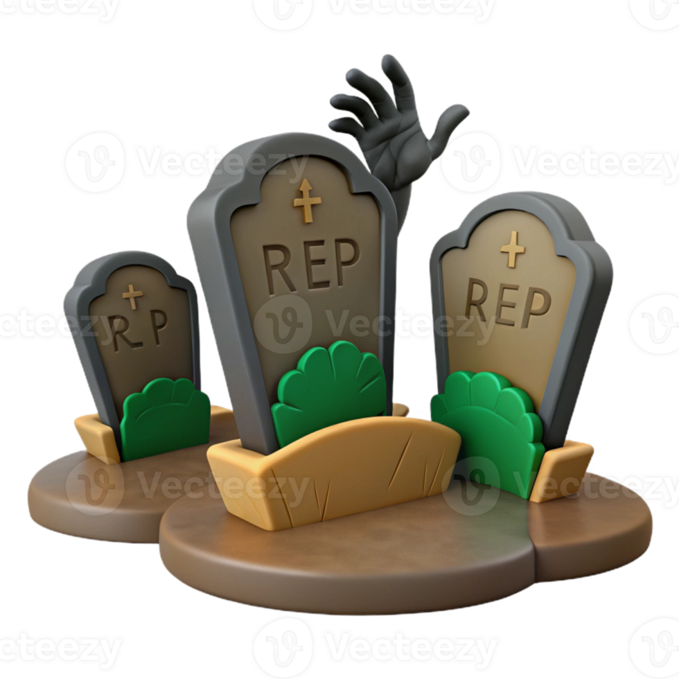 Graveyard with RIP Headstones and a Zombie Hand png
