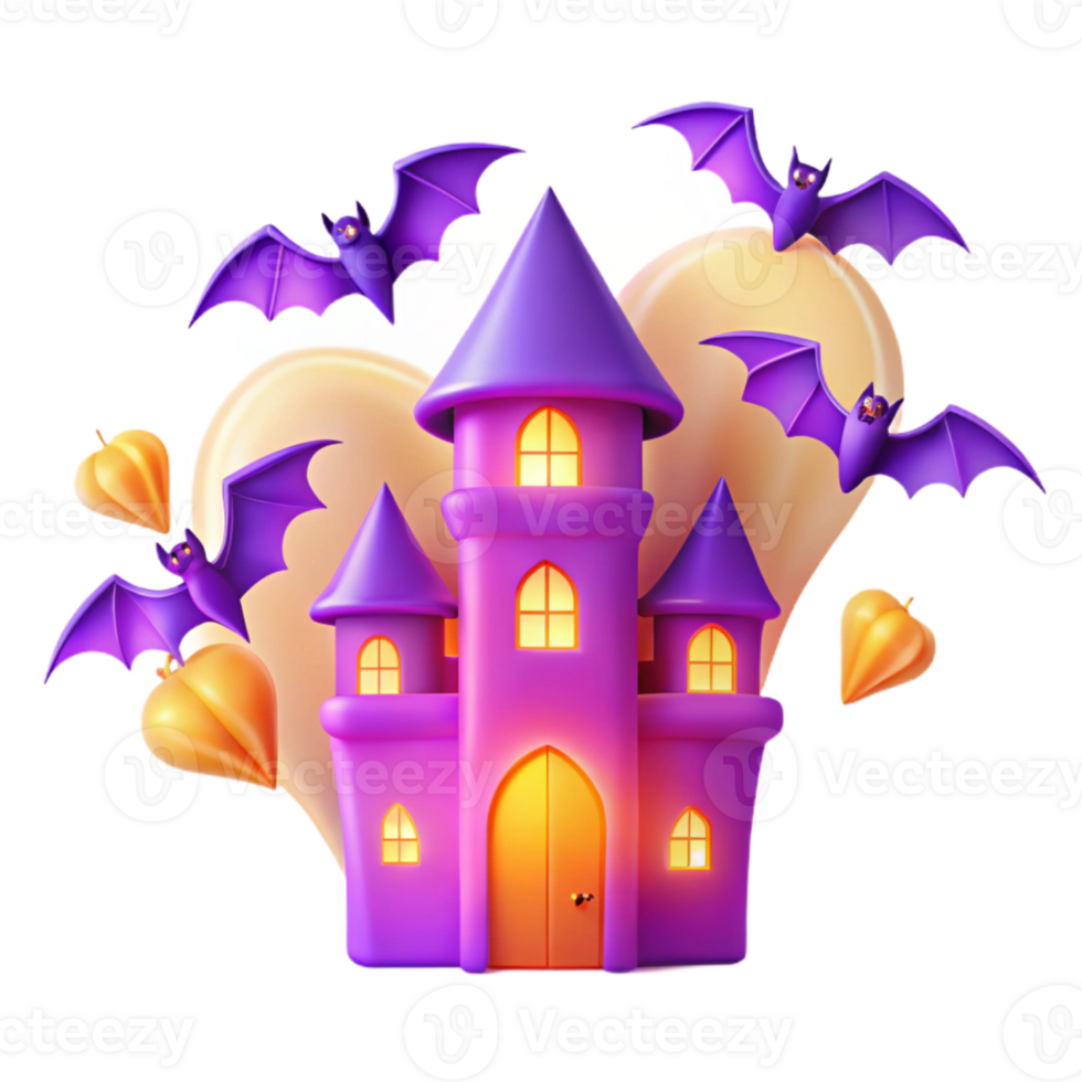 Halloween Haunted House with Bats and Lights png
