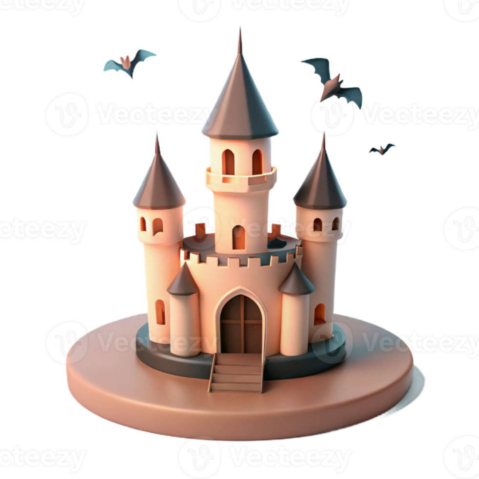 Haunted Castle 3D Model with Bats png