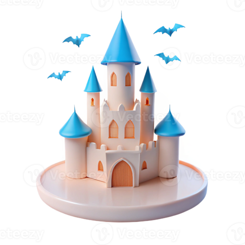 3D Cartoon Castle with Bats png