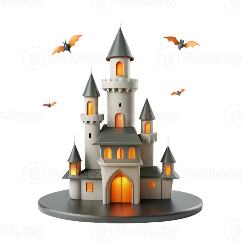 Haunted Castle with Bats and Glowing Windows png