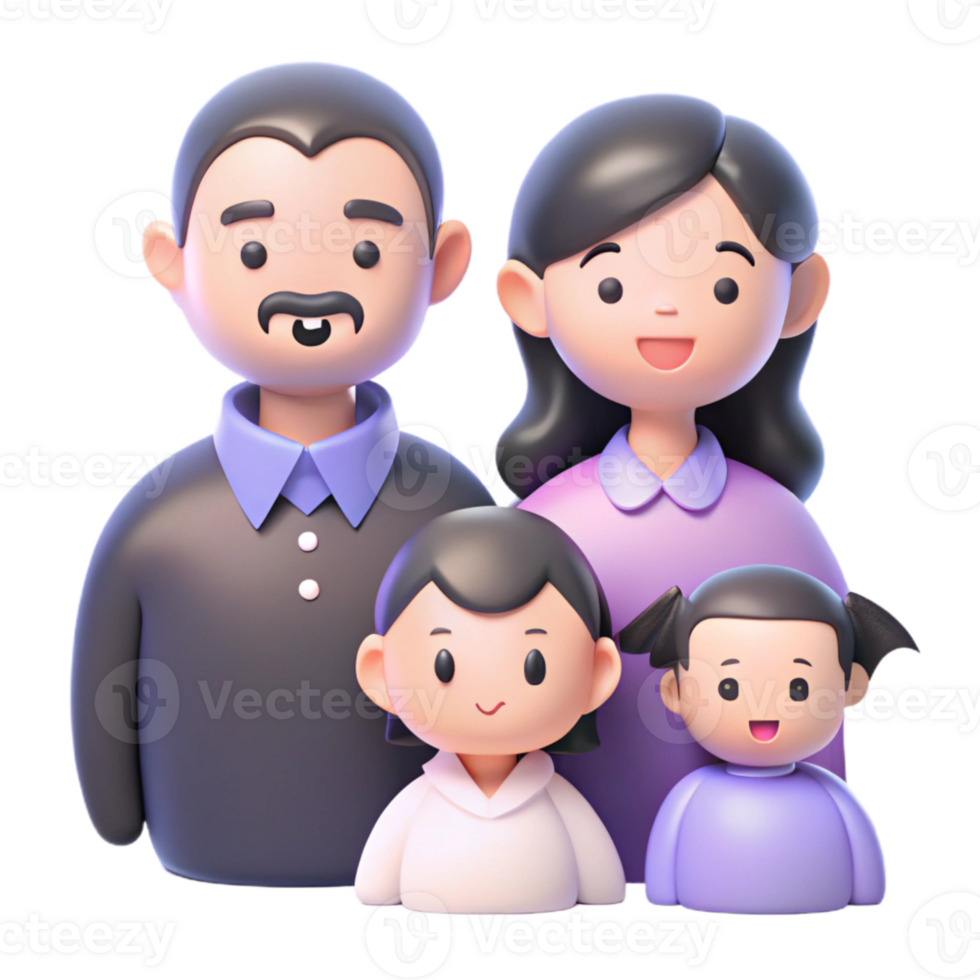 Happy Family of Four - 3D Cartoon Illustration png