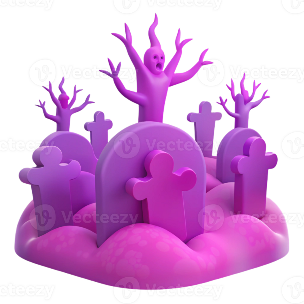 Spooky Halloween Graveyard with Ghost and Trees png