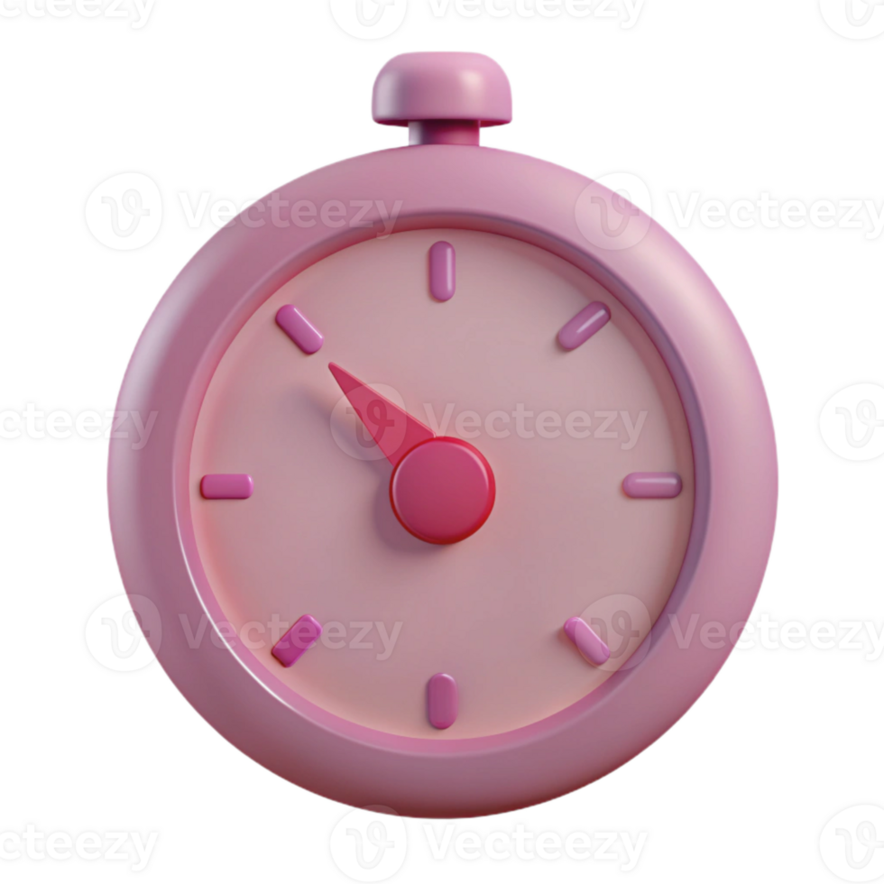 Pink 3D Clock Icon with Red Hand png