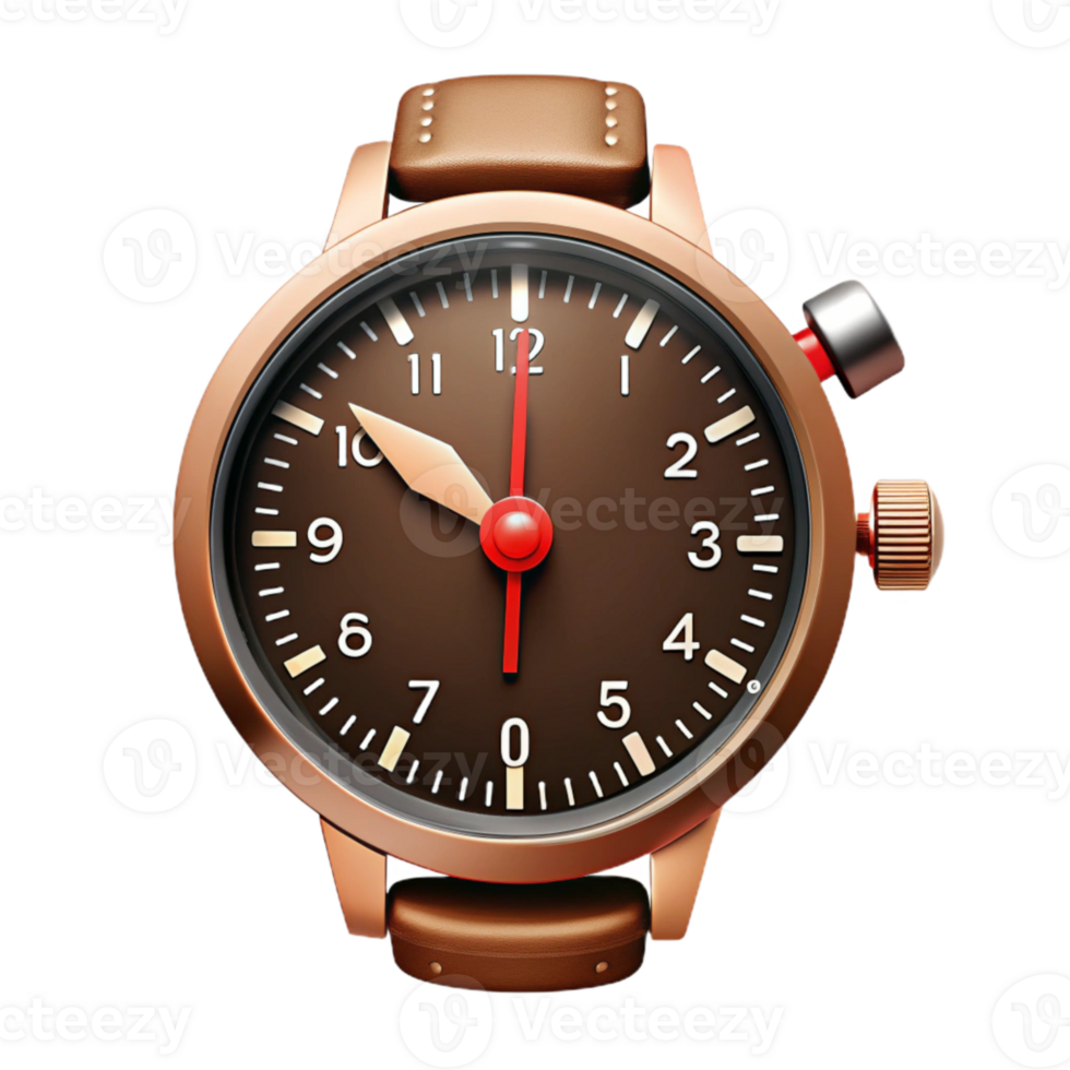 Classic Analog Watch with Brown Face and Leather Strap png