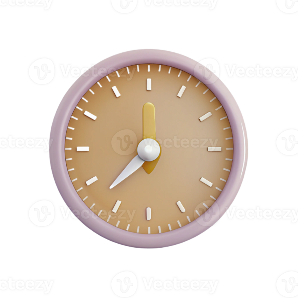 3D Clock Illustration Purple and Tan Color Scheme png