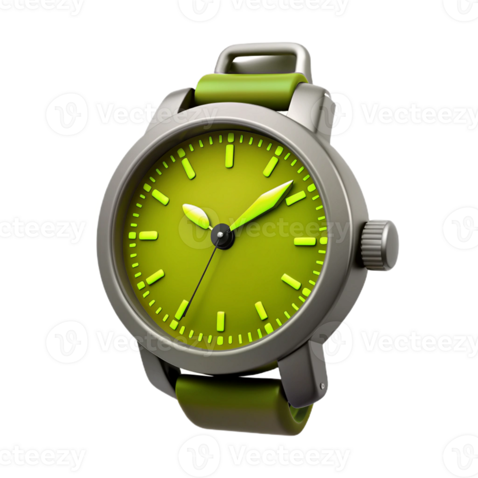 Green Dial Wristwatch with Silver Case and Green Strap png