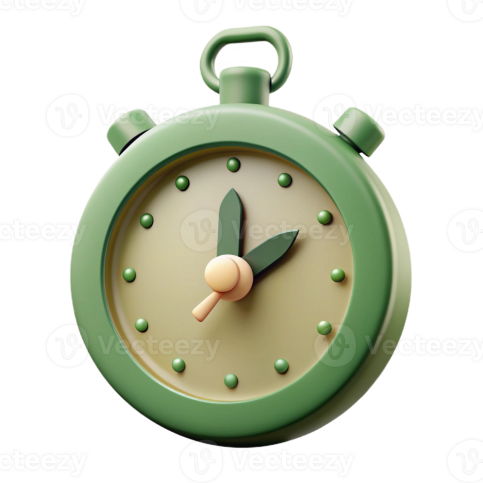 Green Stopwatch with Yellow Hands and Numbers png