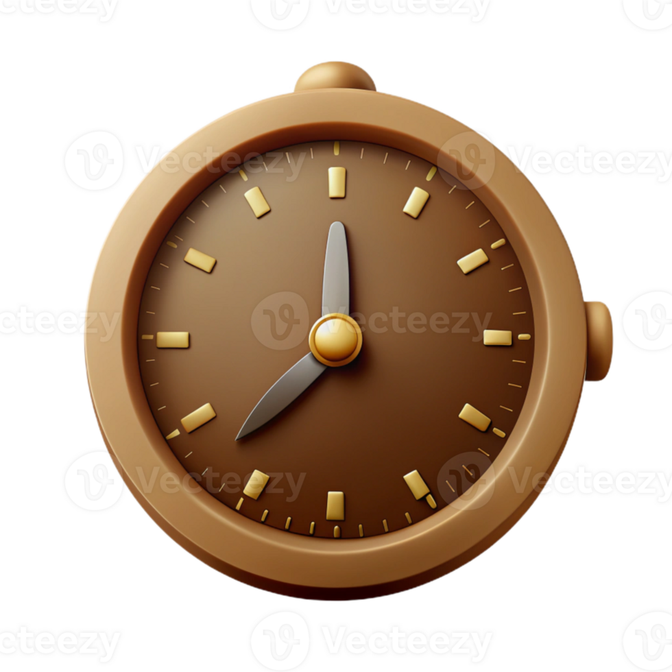 3D Render of a Brown Clock with Golden Accents png