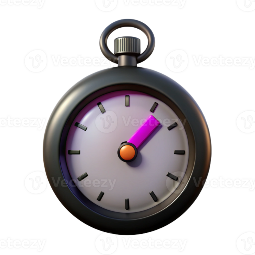 3D Render of a Black Stopwatch with Pink Second Hand png