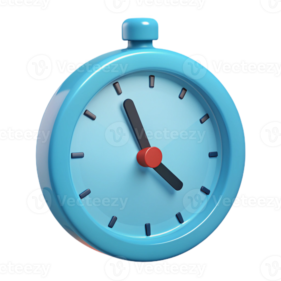 3D Cartoon Clock with Blue Face and Black Hands png
