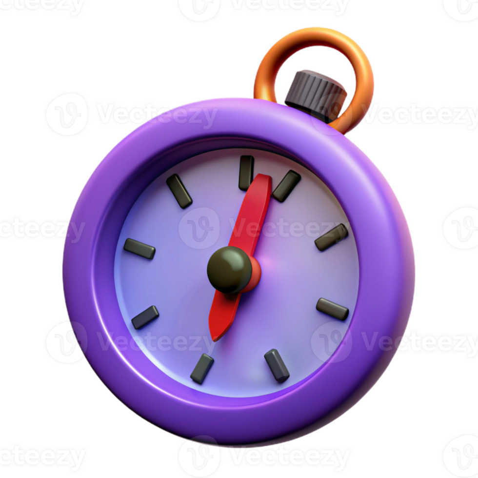 3D Purple Clock with Red Hand png