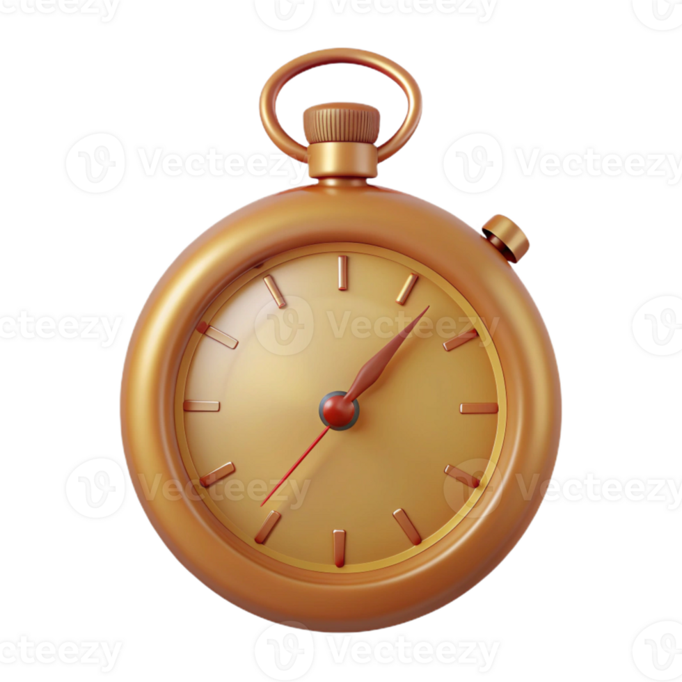 Golden Pocket Watch with Red Hour Hand png