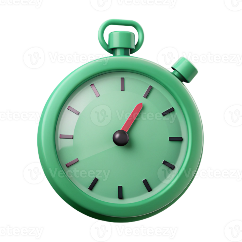 Green 3D Stopwatch with Red Second Hand png