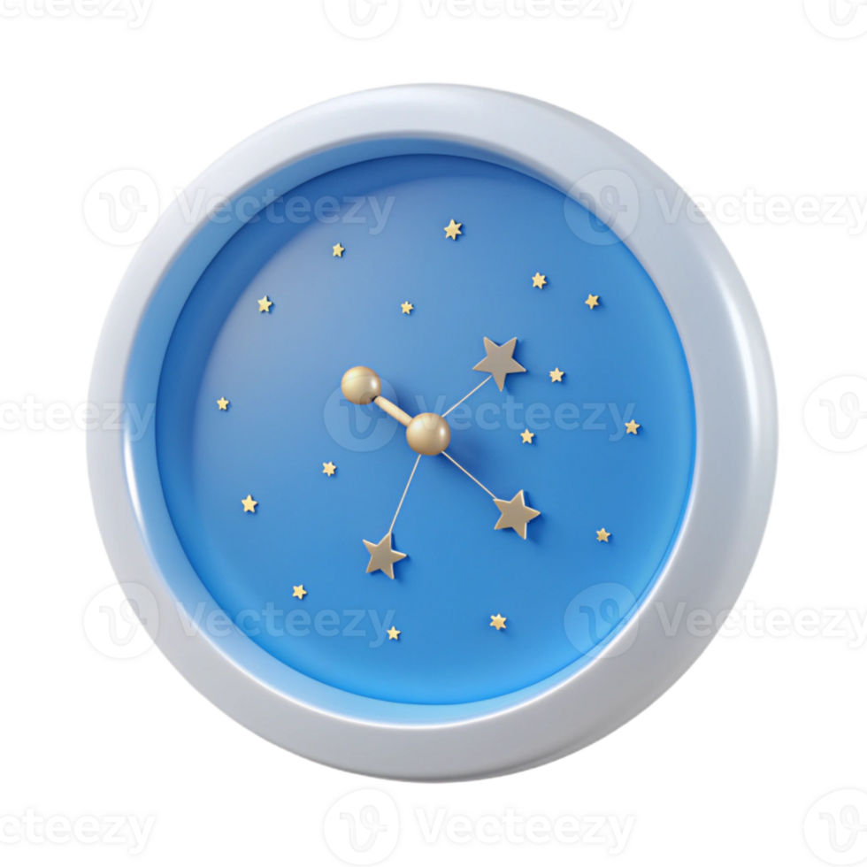 Blue Clock with Gold Stars png