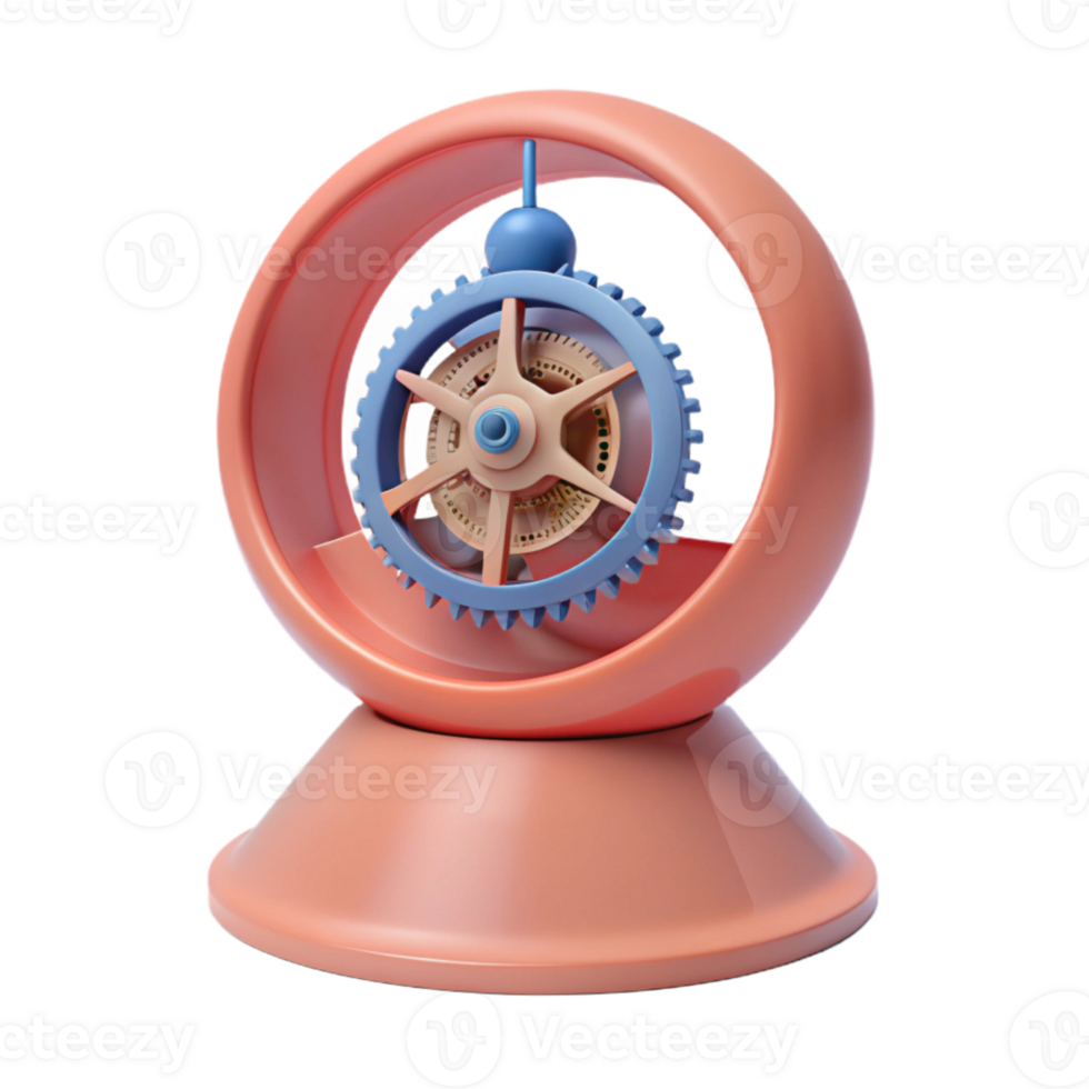 Abstract 3D Render of a Rotating Gear in a Circular Frame png