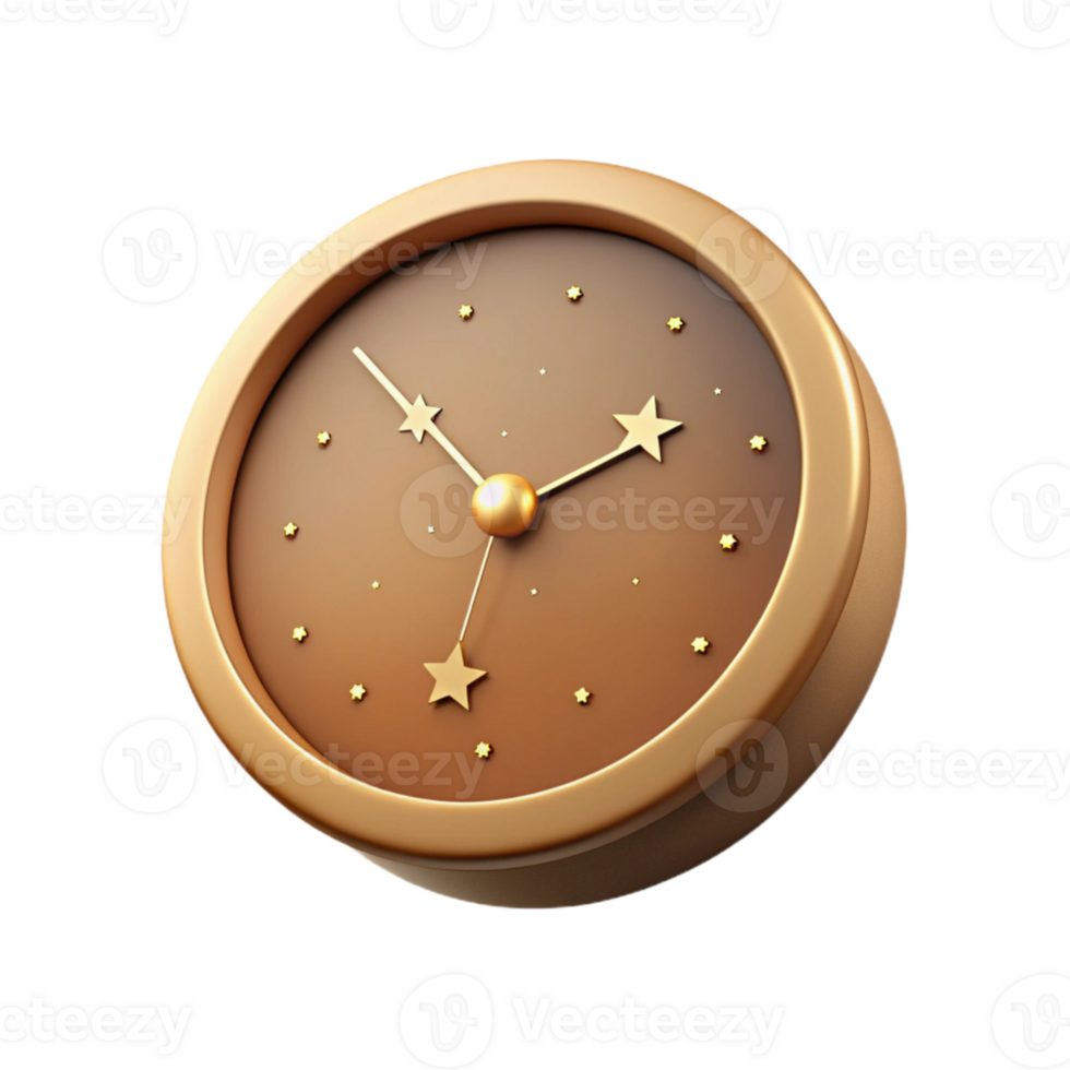 Golden Clock with Stars - Time and Celestial Design png