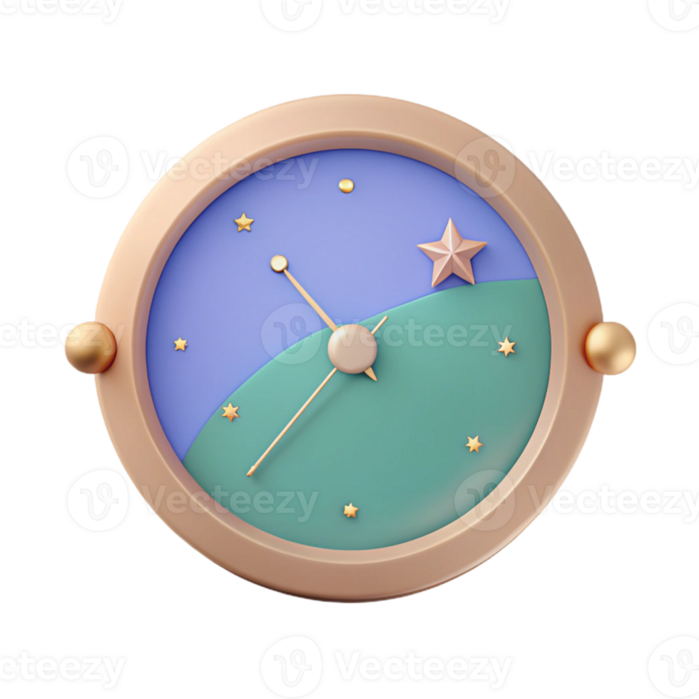 3D Render of a Clock with a Starry Night Sky and Green Field png
