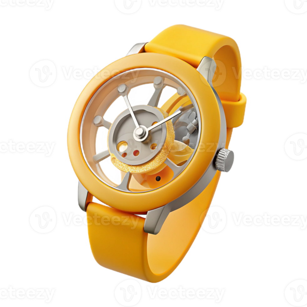 Yellow Watch with Open Face and Visible Gears png