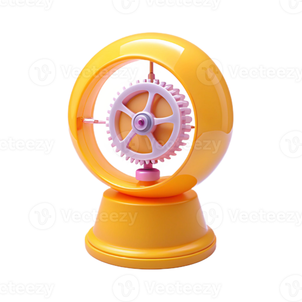 3D Render of a Yellow Gear in a Sphere png