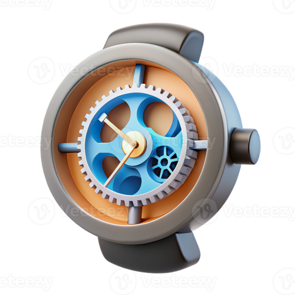 Gear-Based Clock Design 3D Rendered Watch Face png
