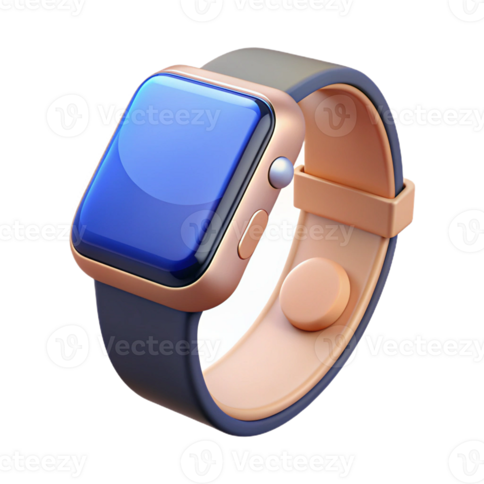 Smartwatch with Blue Screen and Beige Band png